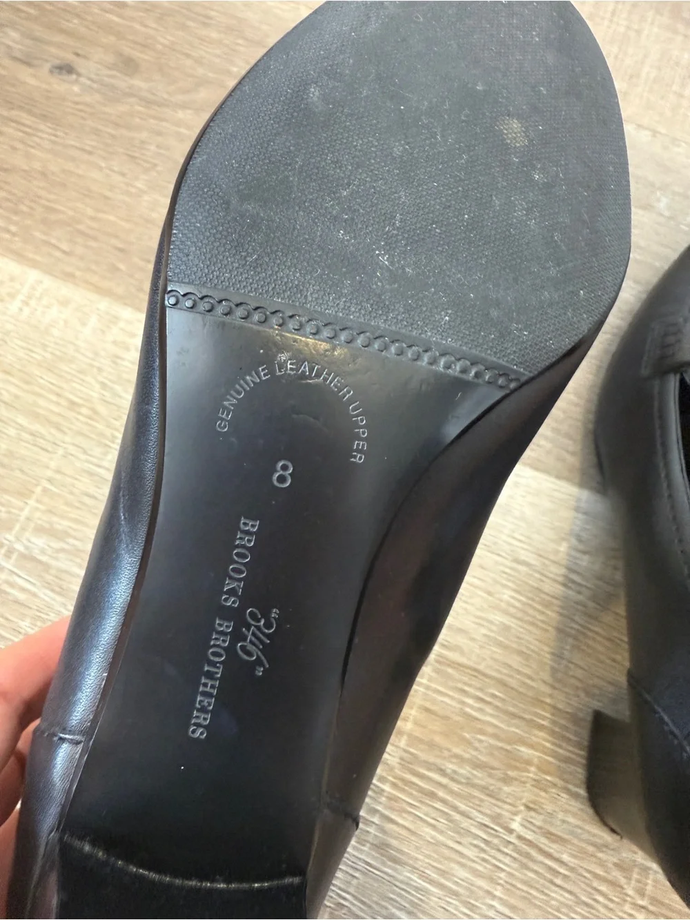 Brooks Brothers 346 Size 8 Black Leather Penny Loafer Block Heels